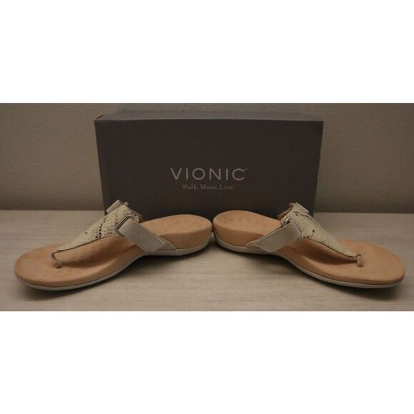 Vionic Women's Sz 7.5M Bone Leather Snake Print Leather T-Strap Sandal $100 - Picture 8 of 10
